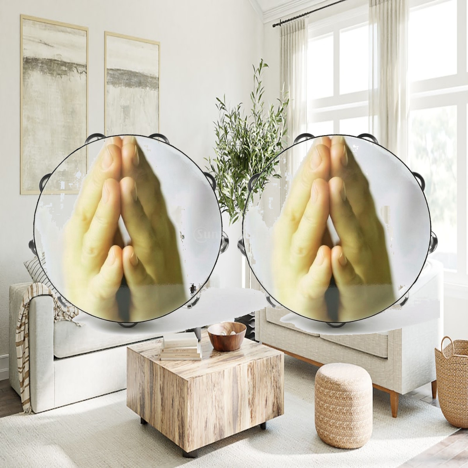 Tambourine Hand Drum - Çocuklar için Perküsyon Tefi, Masif Ahşap